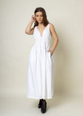 A Model Wearing White Organic Cotton August White Dress, curated by Only Ethikal